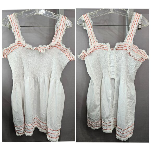 Smocked Sleeveless Tank Top Women White Ruffled Straps Button Open Back Closure - Picture 1 of 10